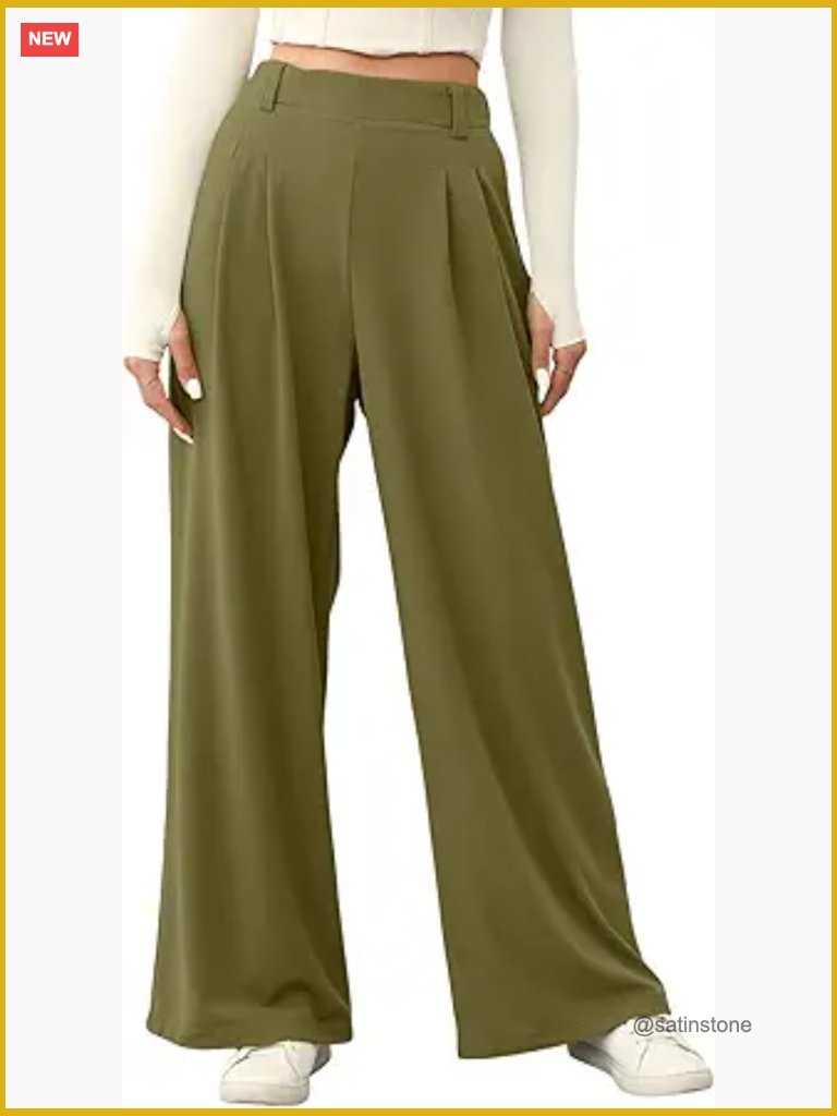 Women's Wide Leg Palazzo Pants Elastic High Waisted Waffle Knit Business Casual